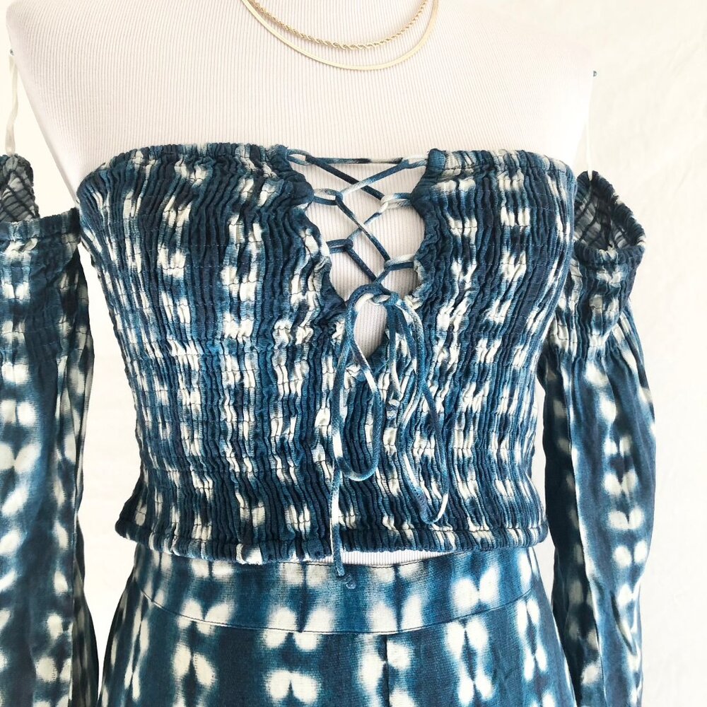 Luxury Tie Dye Smocked Crop Top Teal - Picture 5 of 6